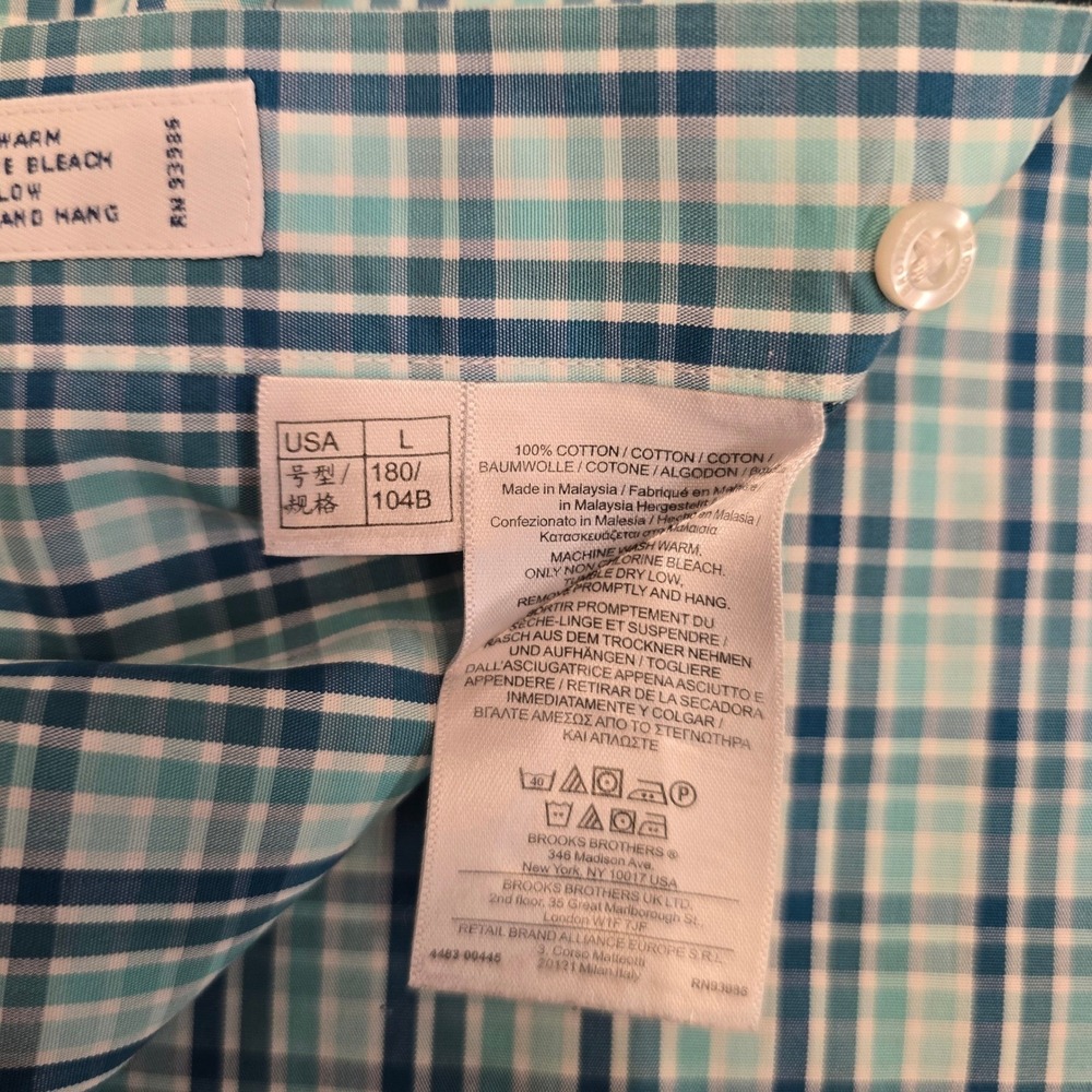 Brooks Brothers Non-Iron Supima Cotton Plaid Button Down Shirt Mens Large Teal - Picture 5 of 6